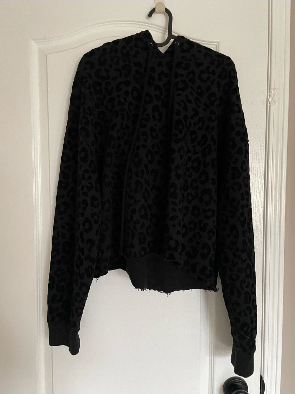 The Kooples Black Leopard-Print Teddy Hoodie Jacket